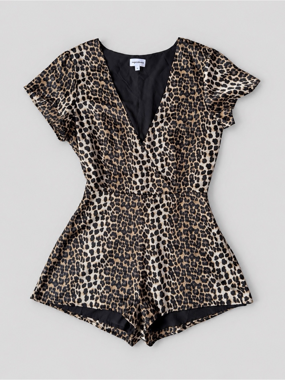 Superdown Woman Leopard V-Neck Romper MEDIUM Boho Eclectic Preppy